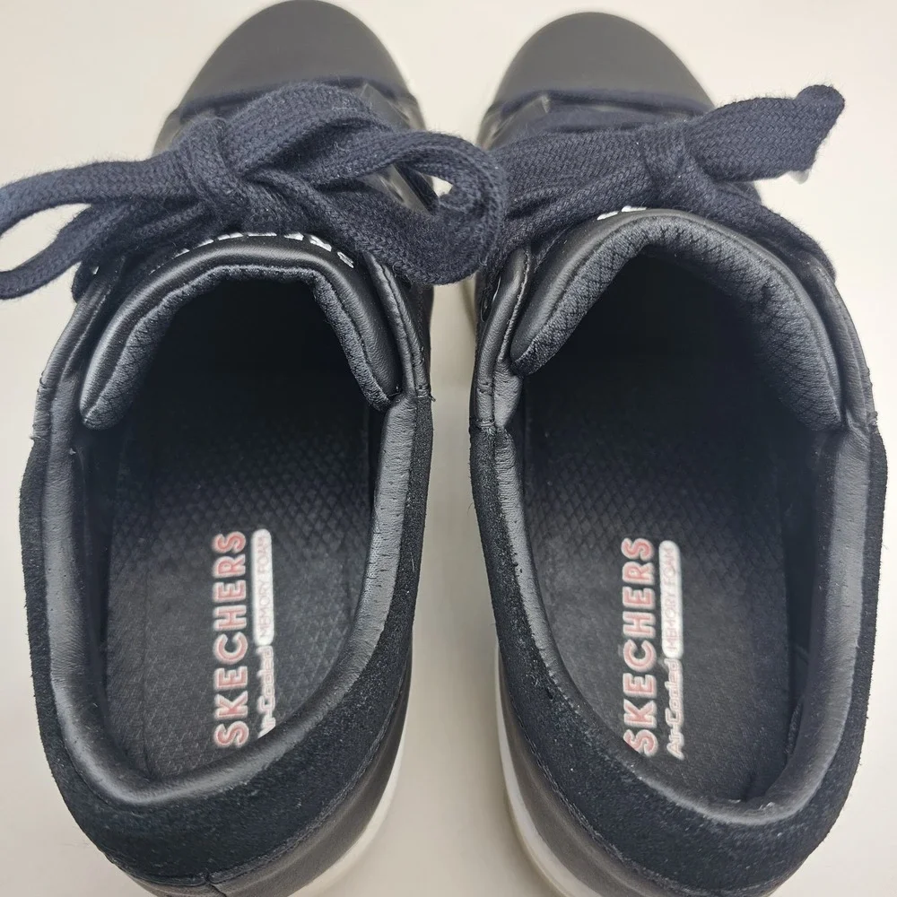 Skechers Black Leather Lace Up Sneakers Thick Midsole Air‎ Cooled Memory Foam